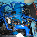 Classic blue car engine
